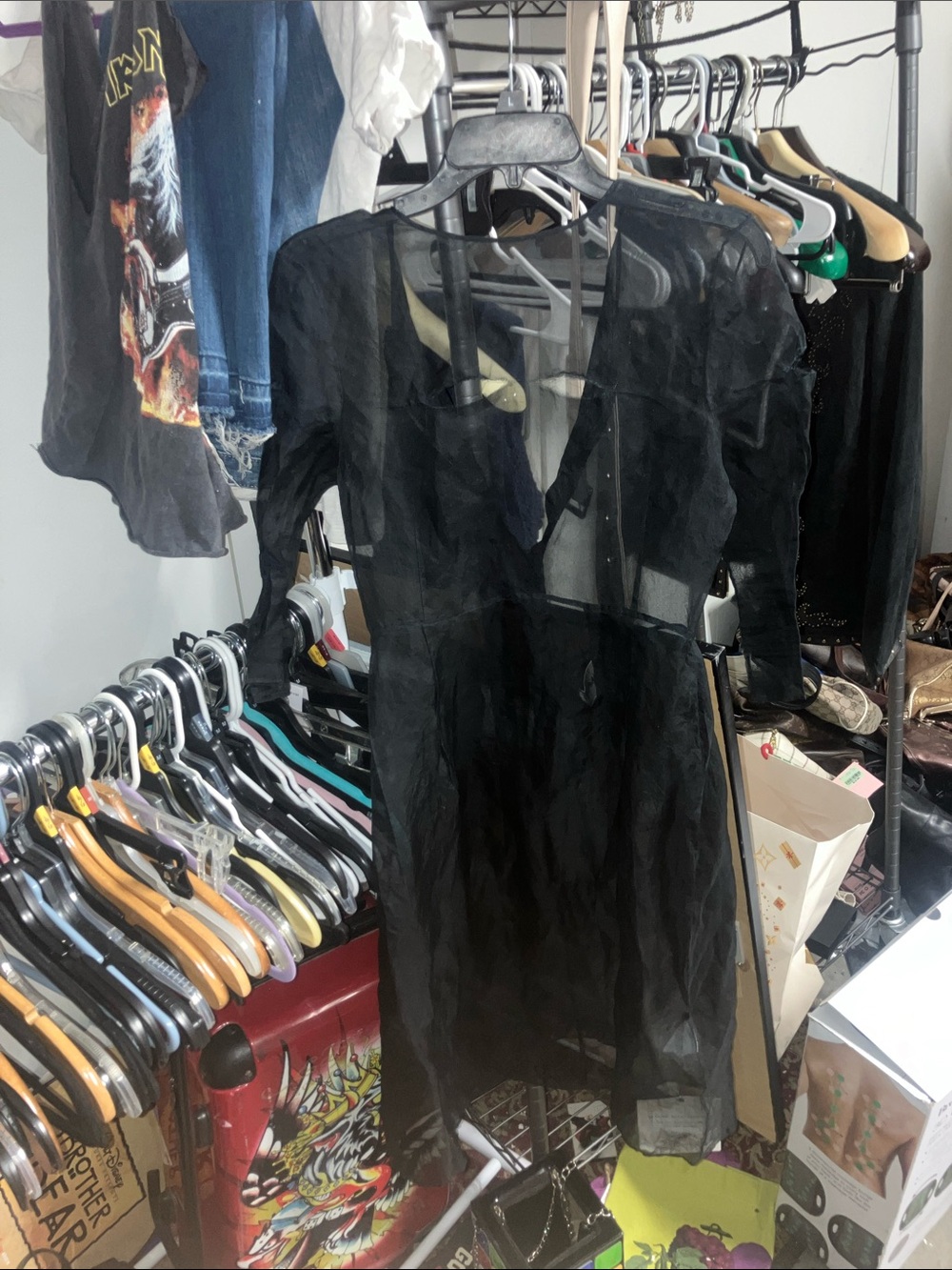 Acne Nancy Black Sheer Long Sleeve Midi Dress